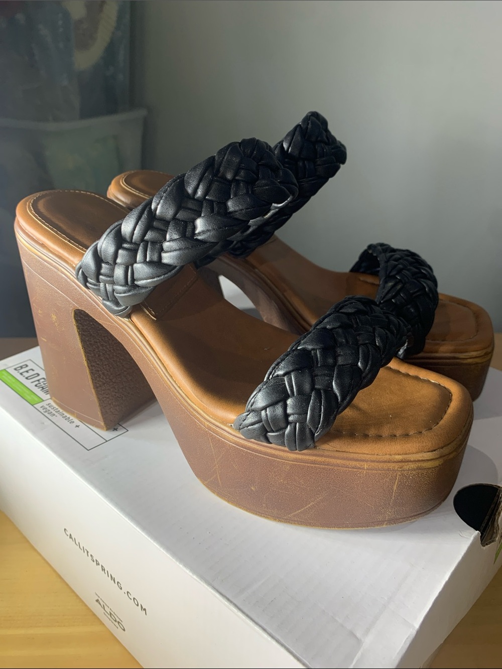 Call It Spring Black Braided Platform Sandals